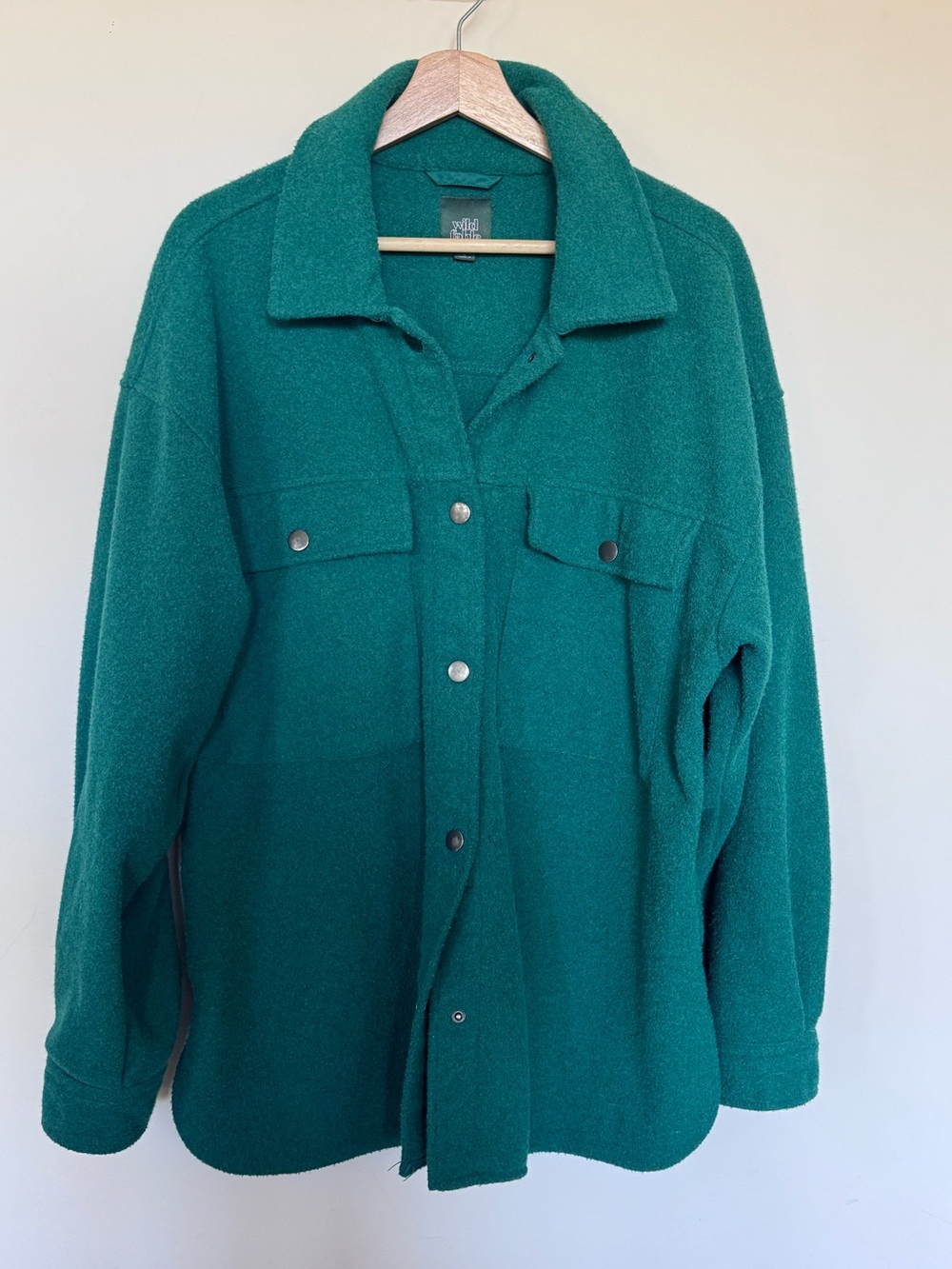 Cozy Wild Fable Oversized Teal Green Button-Front Shacket
